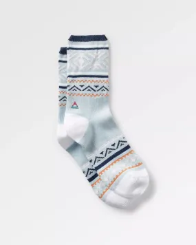 Organic Patterned Socks in Blue Fog.