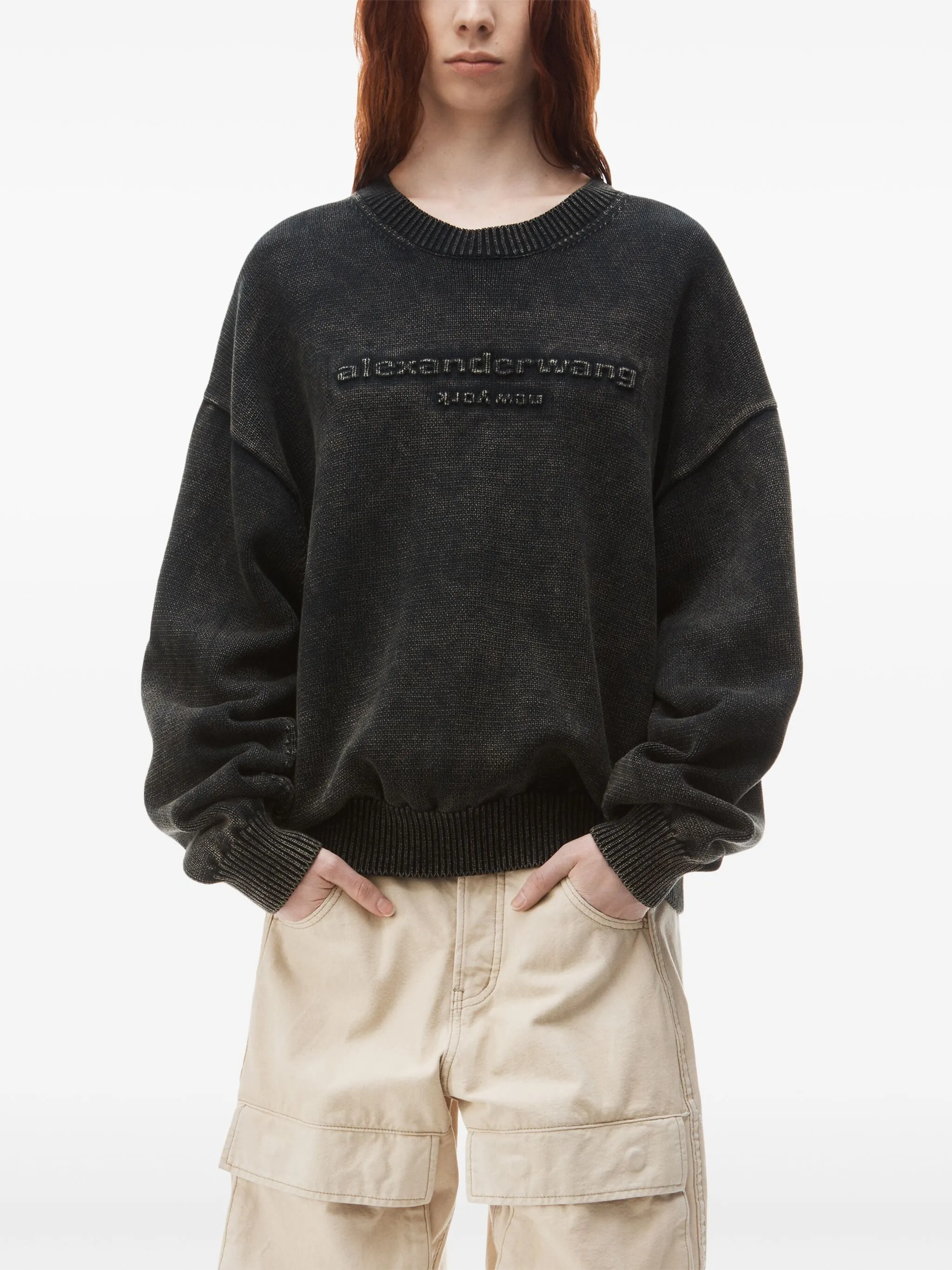 Oversized Long Sleeve Pullover Featuring Embossed Alexander Wang Logo