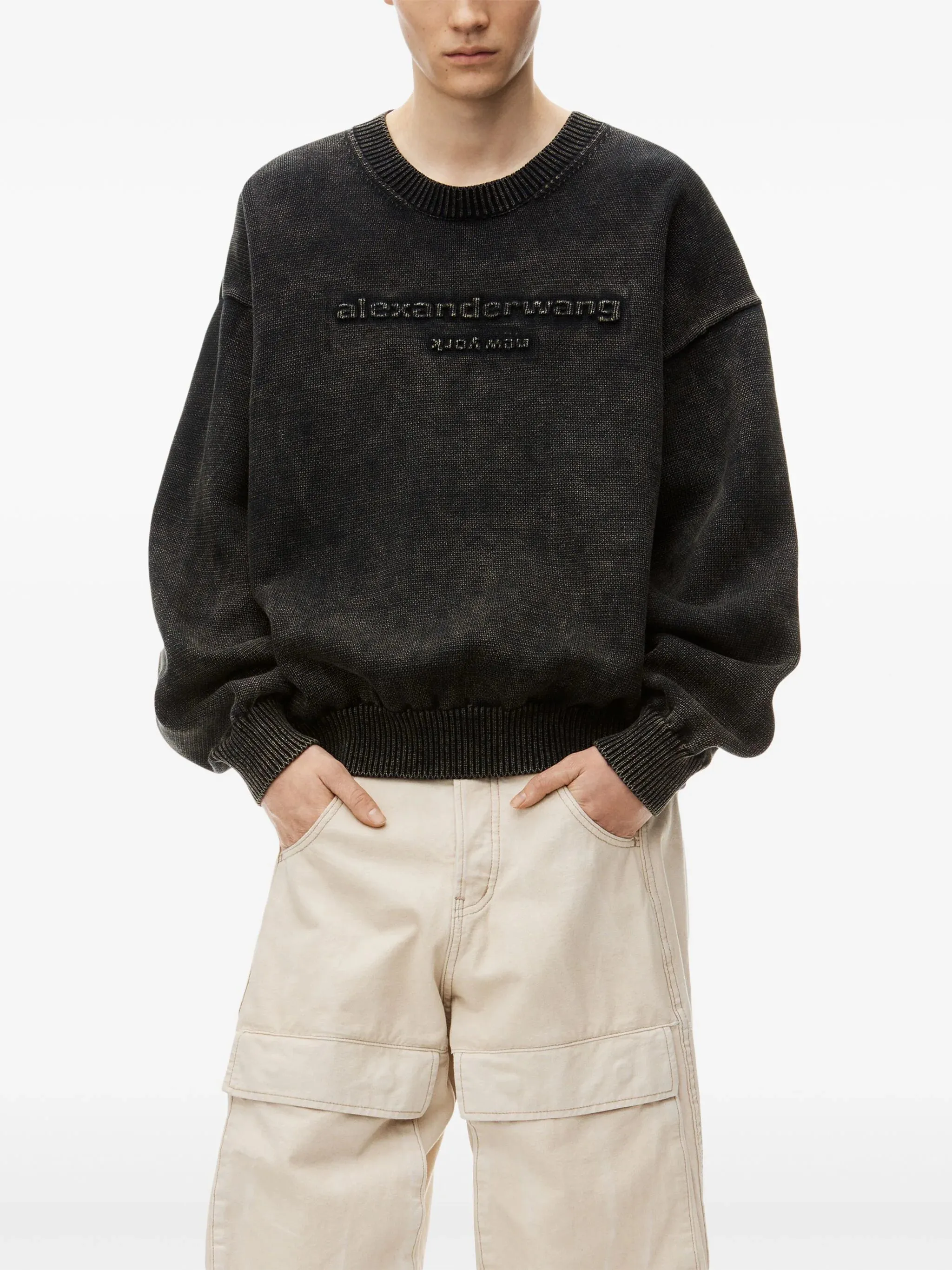 Oversized Long Sleeve Pullover Featuring Embossed Alexander Wang Logo