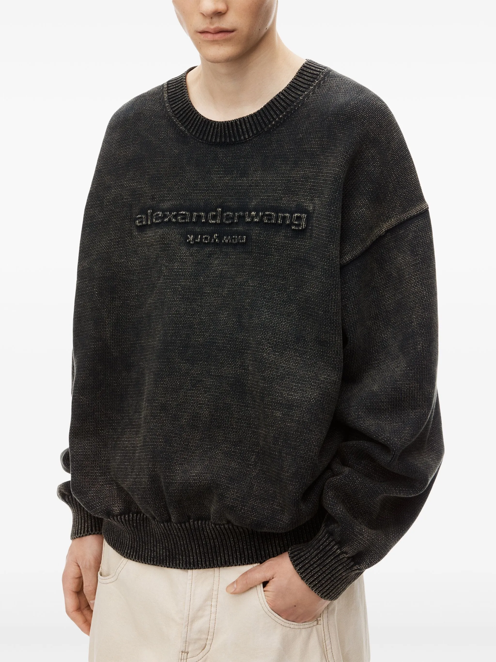 Oversized Long Sleeve Pullover Featuring Embossed Alexander Wang Logo