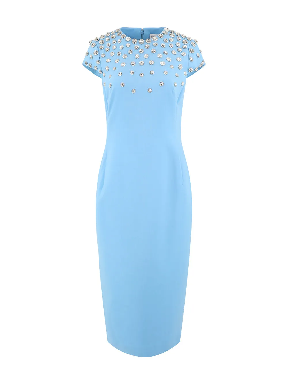 Pastel Blue Oscar De La Renta Crystal Pearl Embroidered Dress