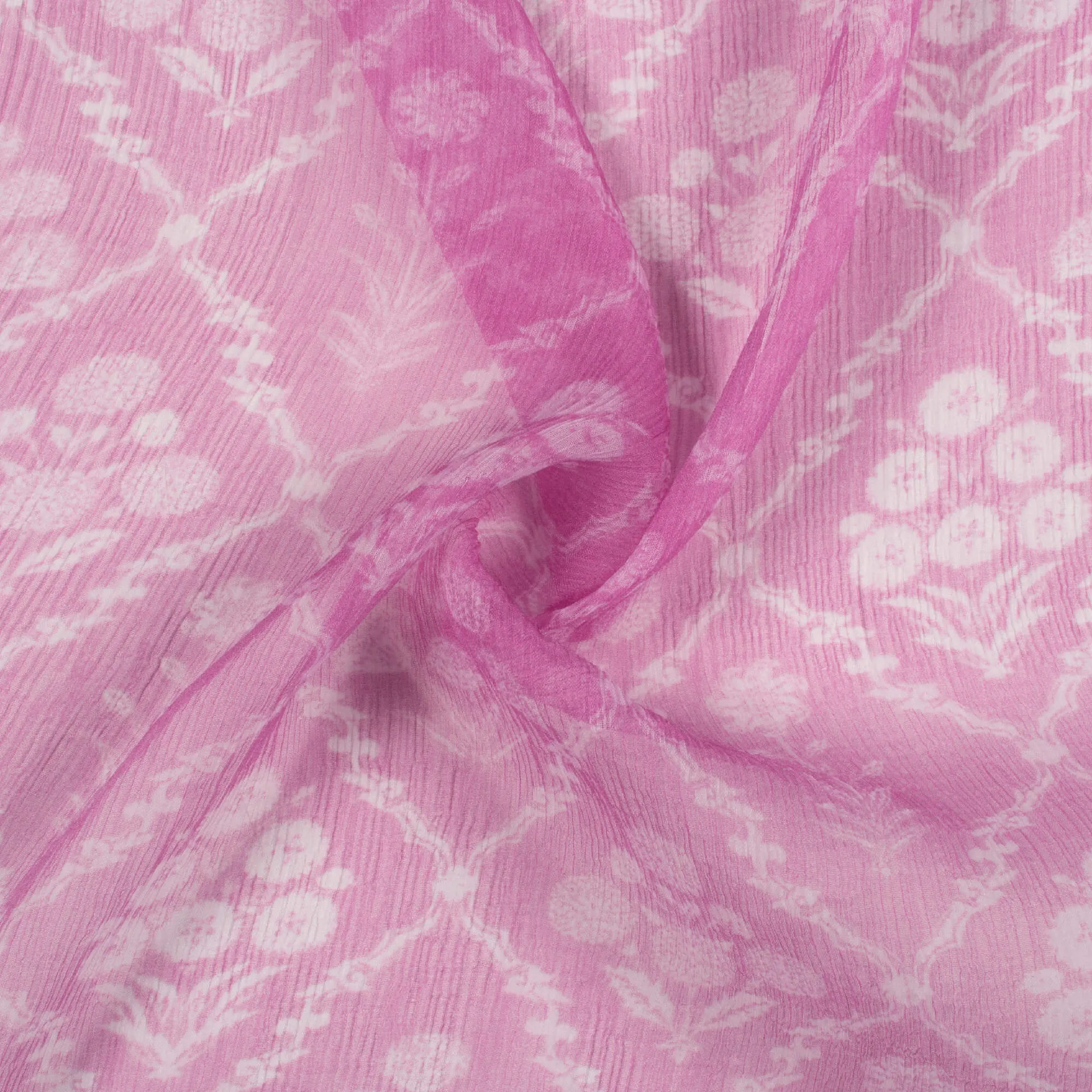 Pink and White Floral Print Chiffon Fabric