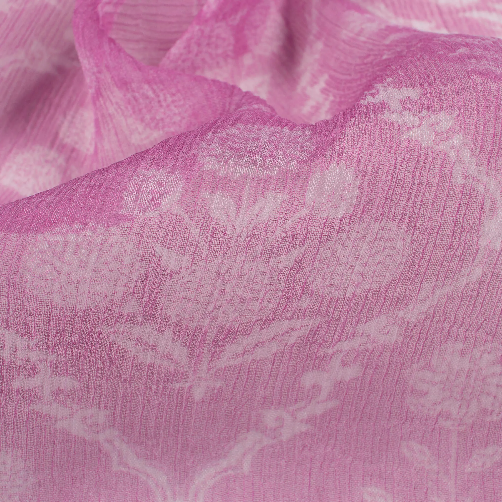 Pink and White Floral Print Chiffon Fabric