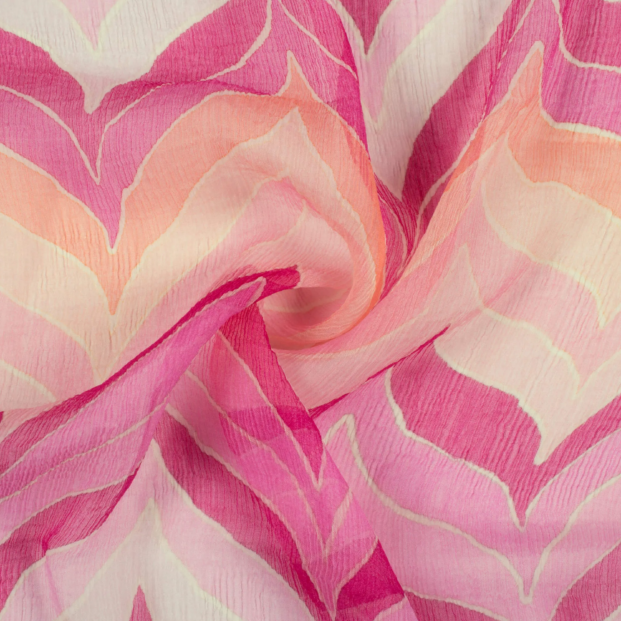 Pink Beige Chevron Bemberg Chiffon Fabric Digital Print