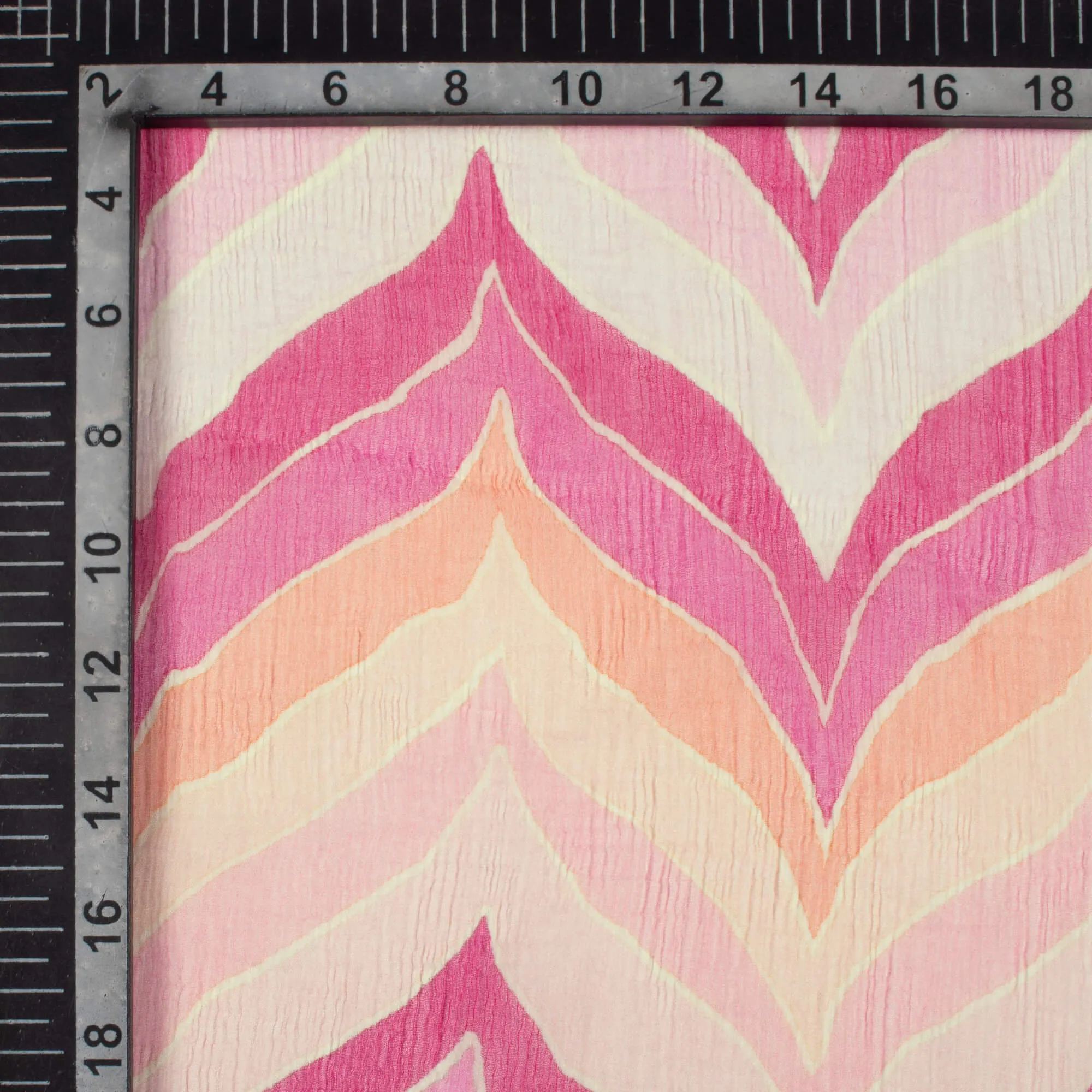 Pink Beige Chevron Bemberg Chiffon Fabric Digital Print