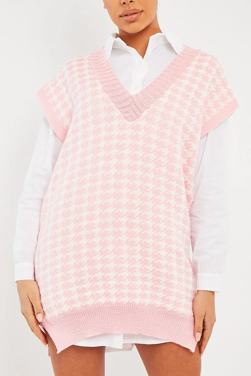 Pink Houndstooth Knit Vest - Hazel - Shop Now