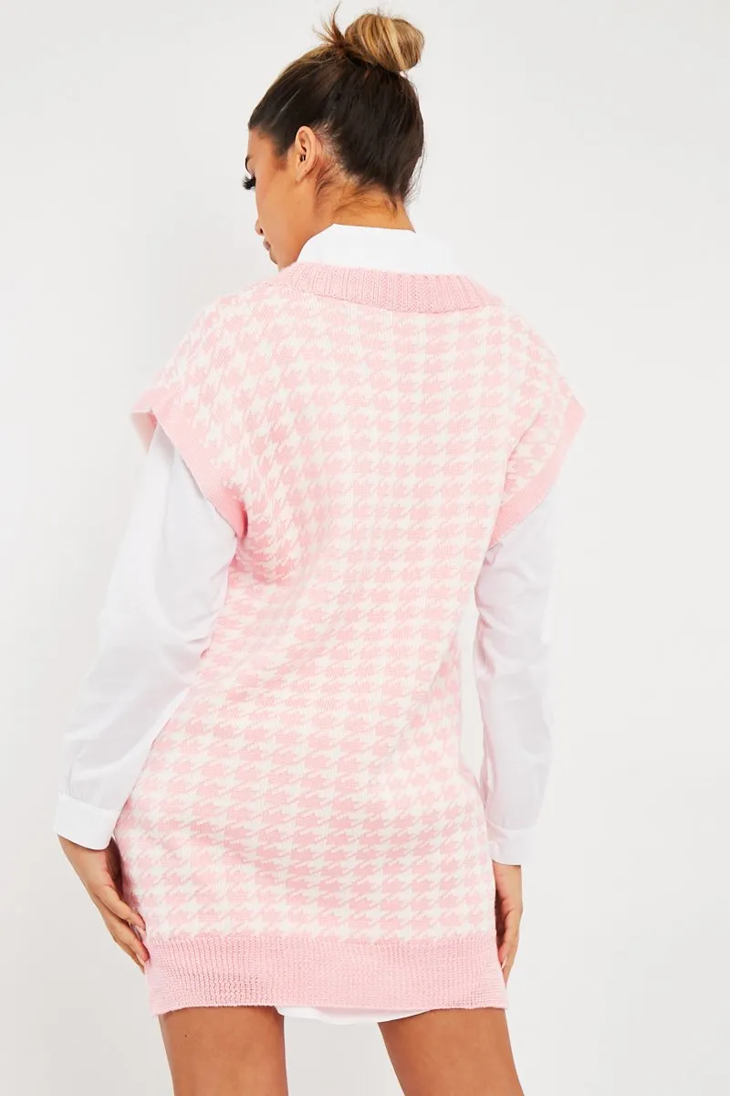 Pink Houndstooth Knit Vest - Hazel - Shop Now