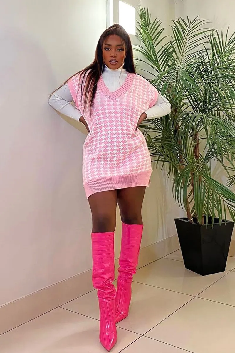 Pink Houndstooth Knit Vest - Hazel - Shop Now