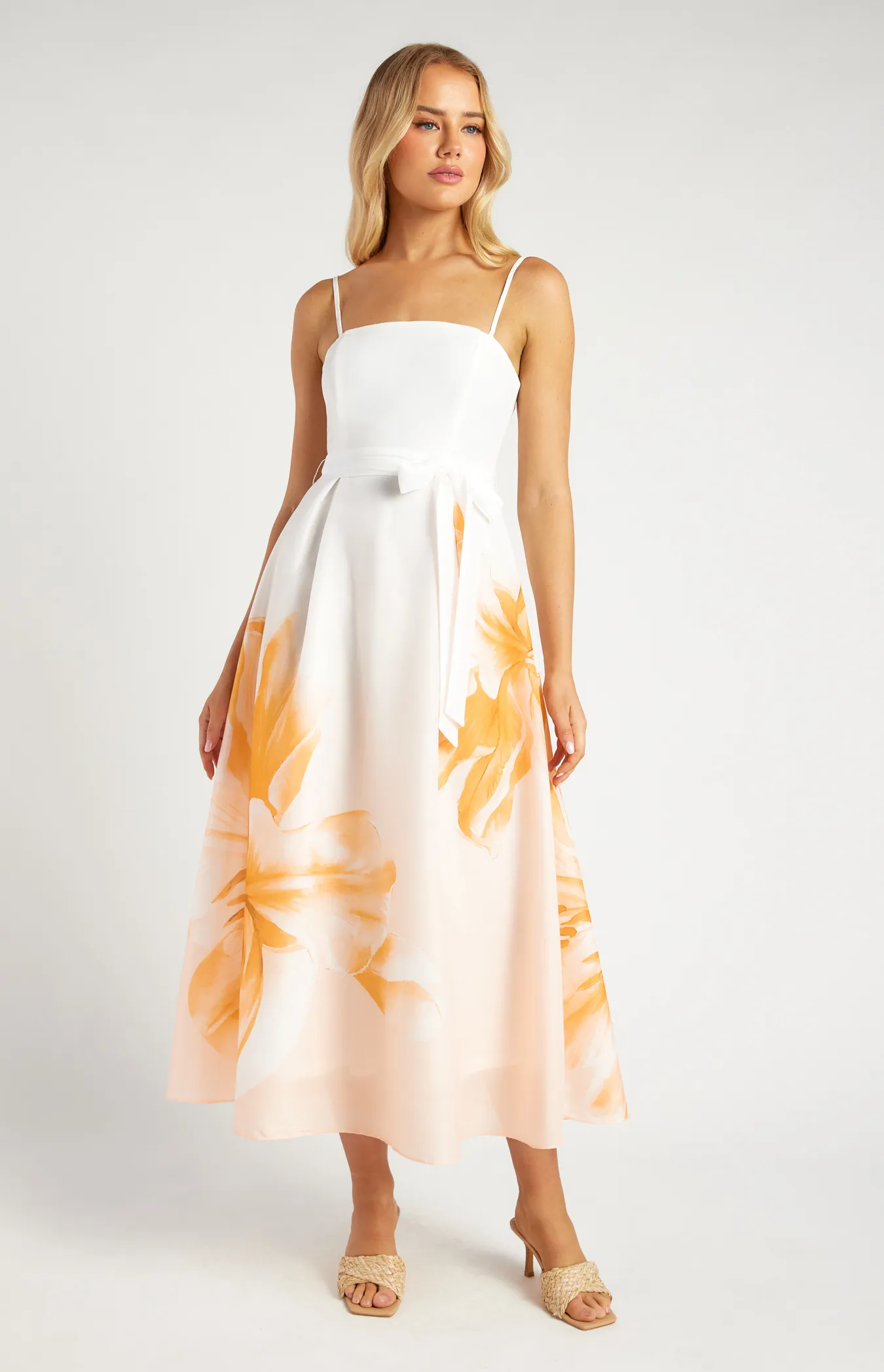 Floral Strapless A-Line Midi Dress with Placement Print (SDR1691B)