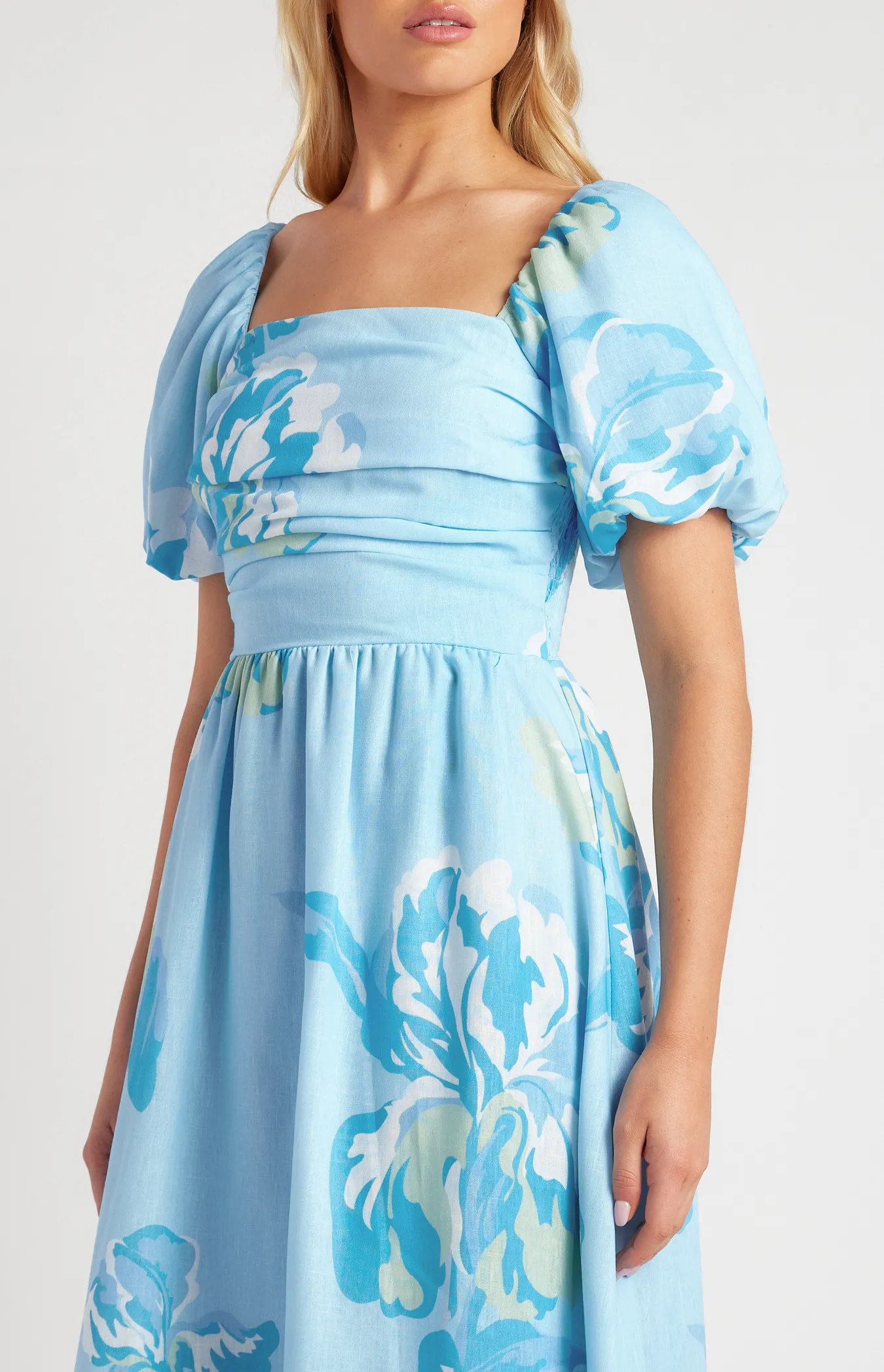 Floral Pleated Bodice Midi Dress (SDR1612B)