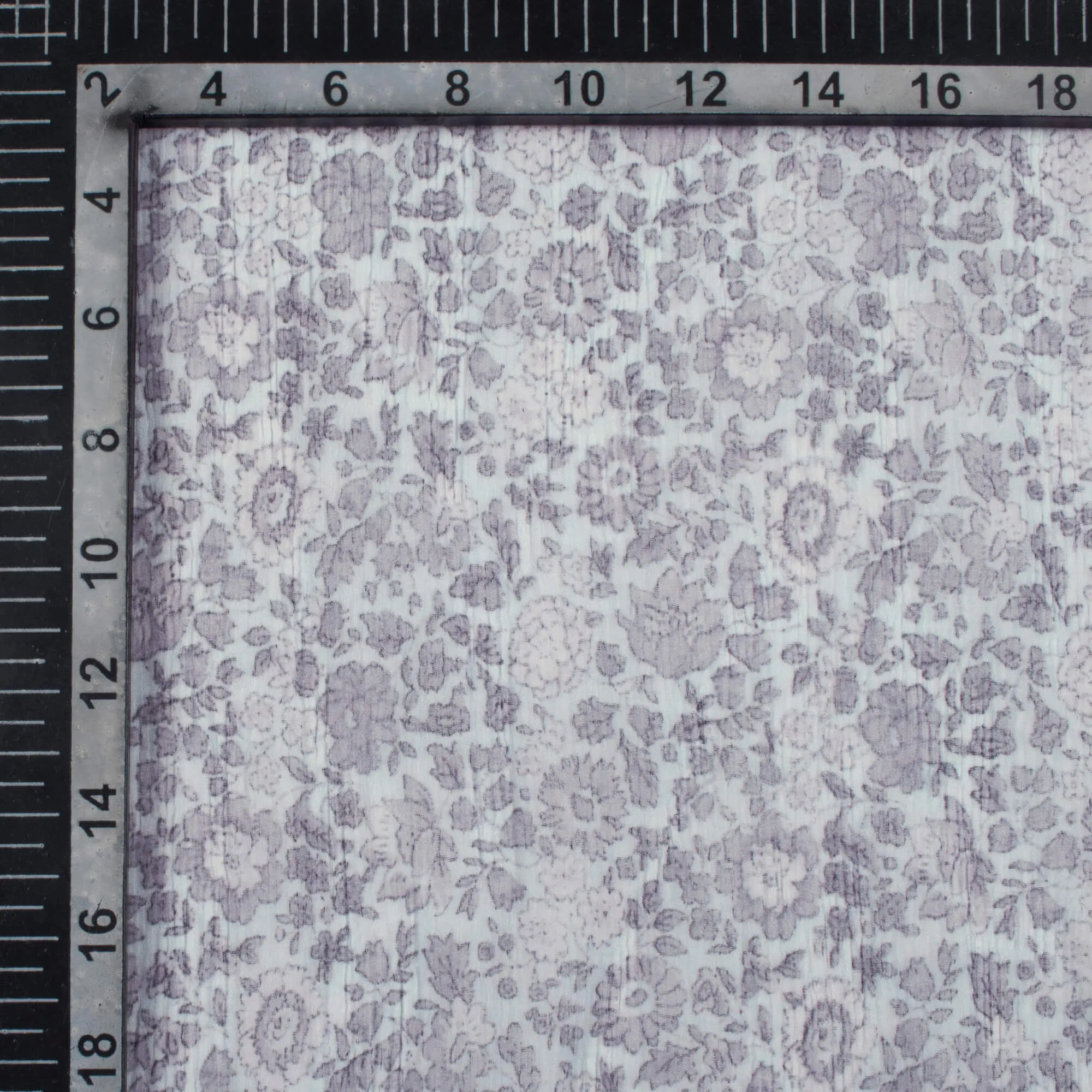 Purple and White Floral Digital Print Bemberg Chiffon Fabric with Raisin Accents