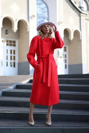 Red Band Collar Wool Blend Coat