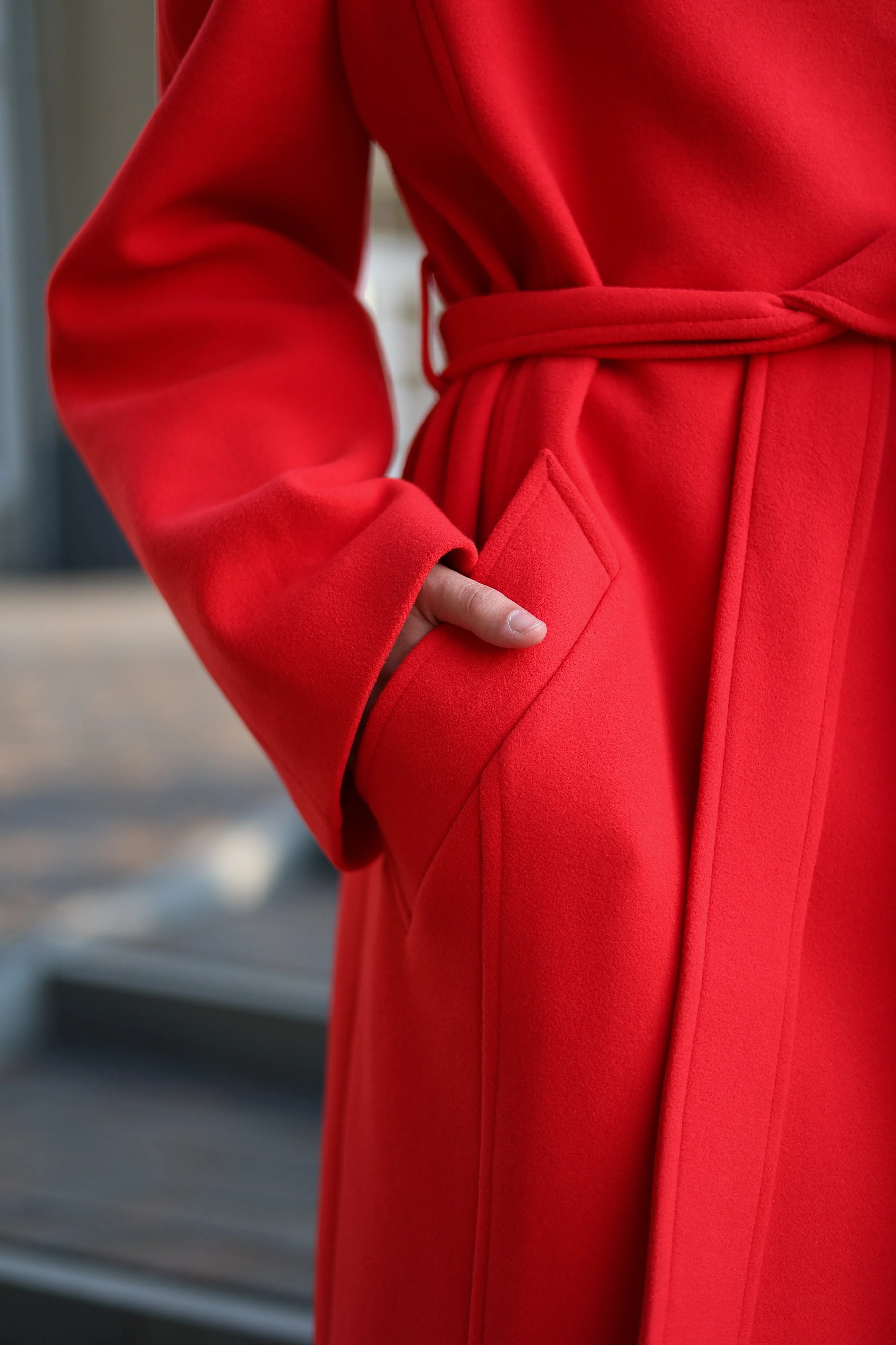 Red Band Collar Wool Blend Coat