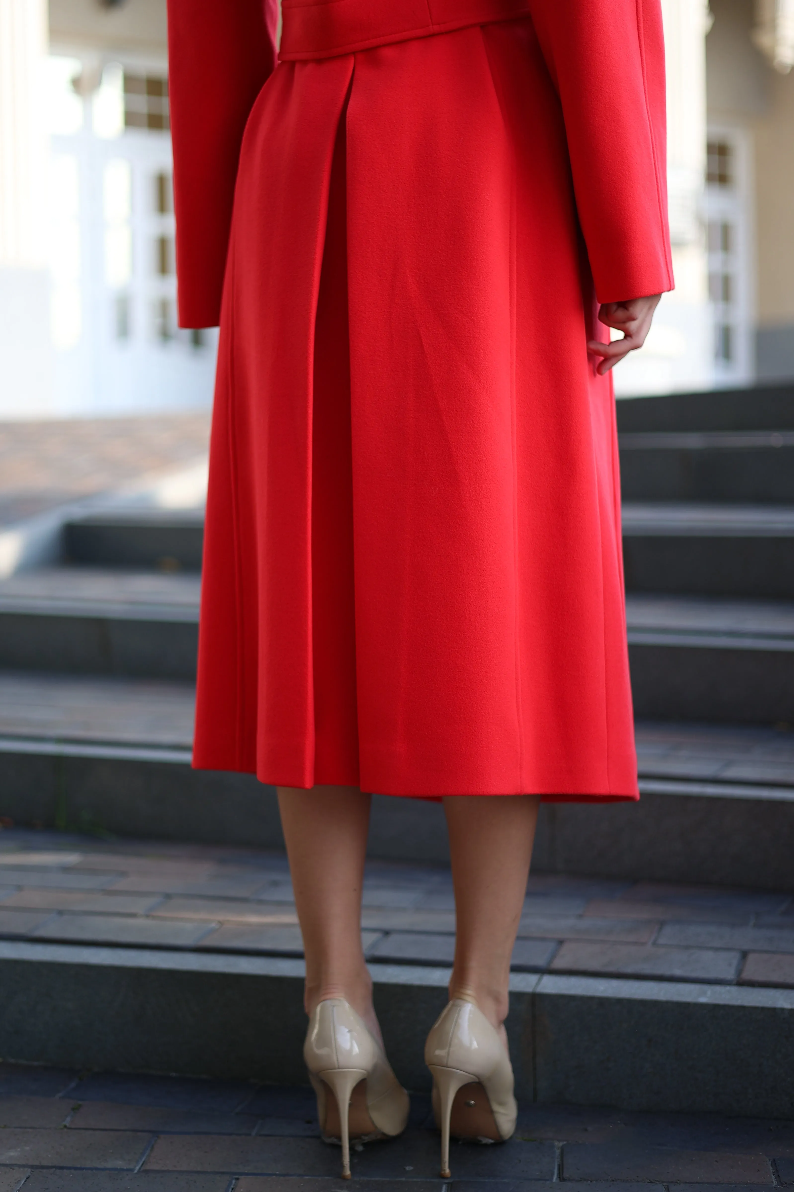 Red Band Collar Wool Blend Coat