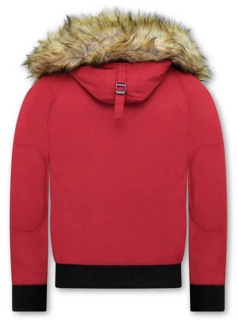 Red Winter Coat with Fake Fur Collar