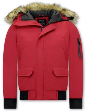 Red Winter Coat with Fake Fur Collar