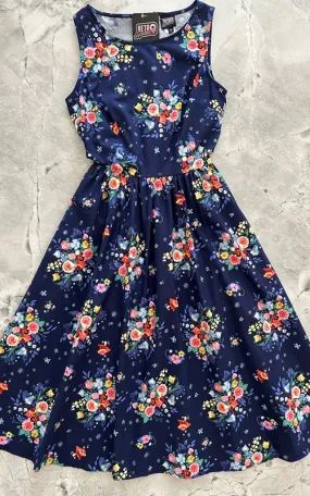 Retrolicious Midi Floral Caterpillar Print Dress - 2XL & 3XL Left