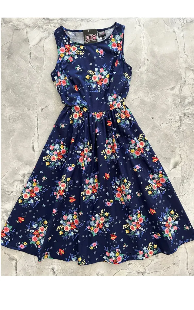 Retrolicious Midi Floral Caterpillar Print Dress - 2XL & 3XL Left