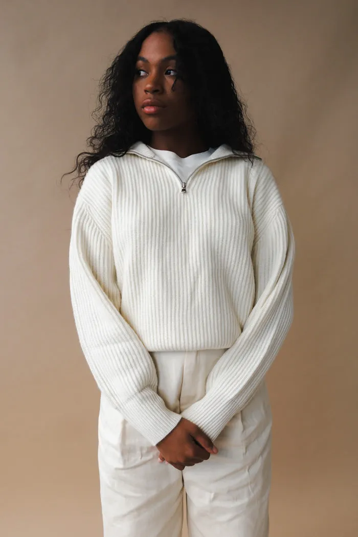 Ribbed Wool Half-Zip Sweater - Unisex