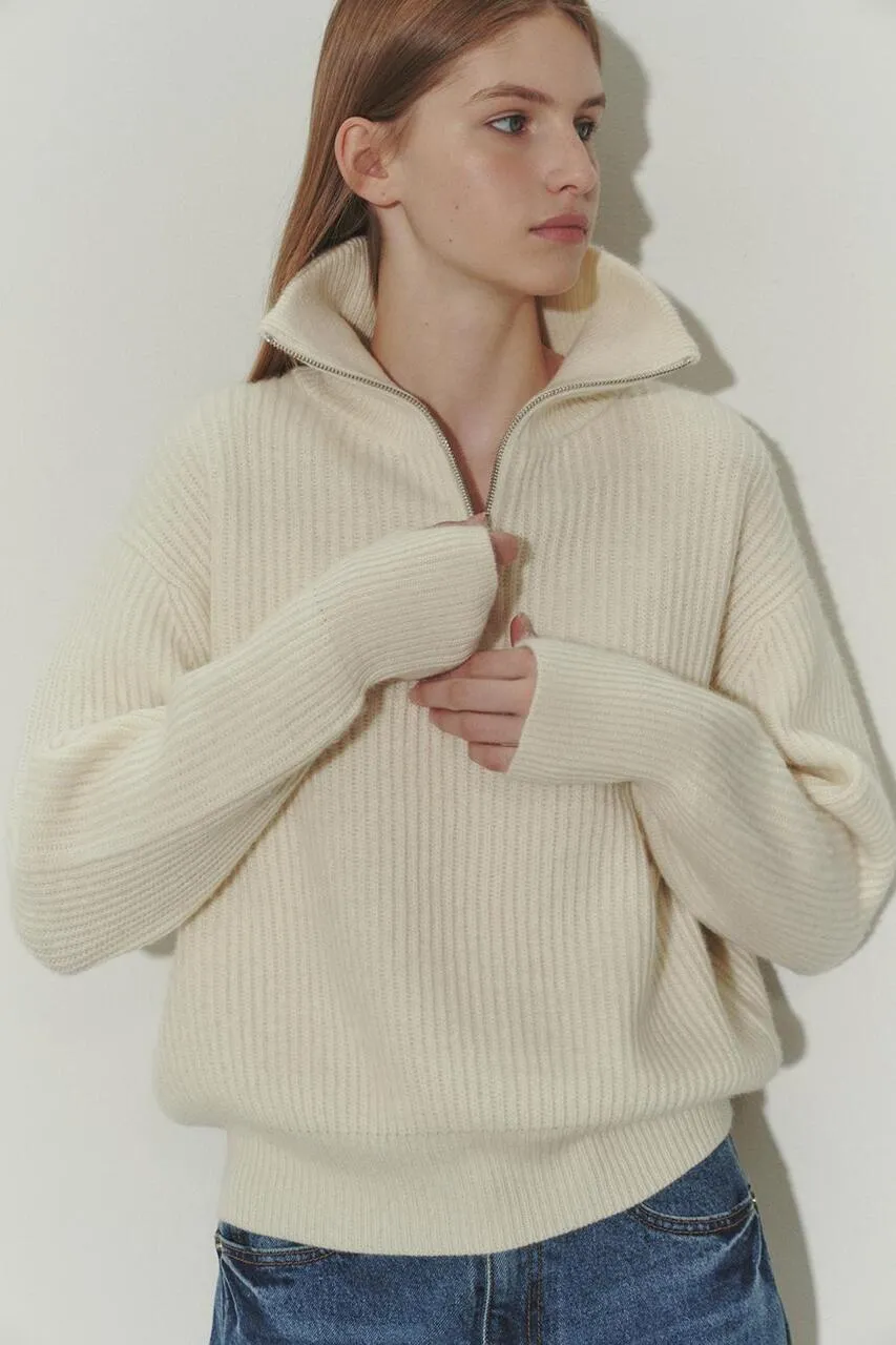 Ribbed Wool Half-Zip Sweater - Unisex