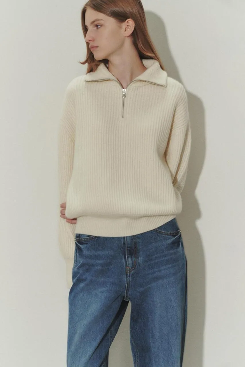 Ribbed Wool Half-Zip Sweater - Unisex