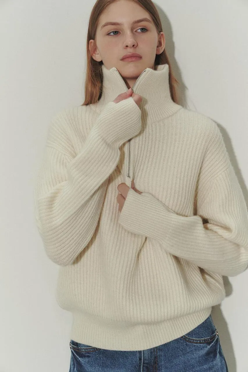 Ribbed Wool Half-Zip Sweater - Unisex