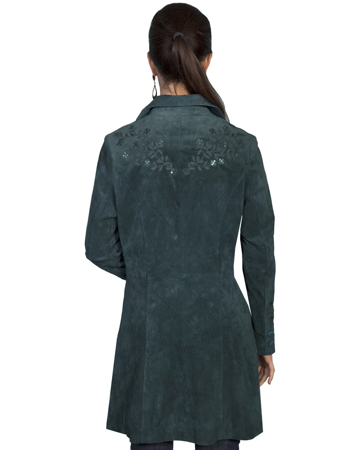 Scully Boar Suede Long Coat with Embroidery