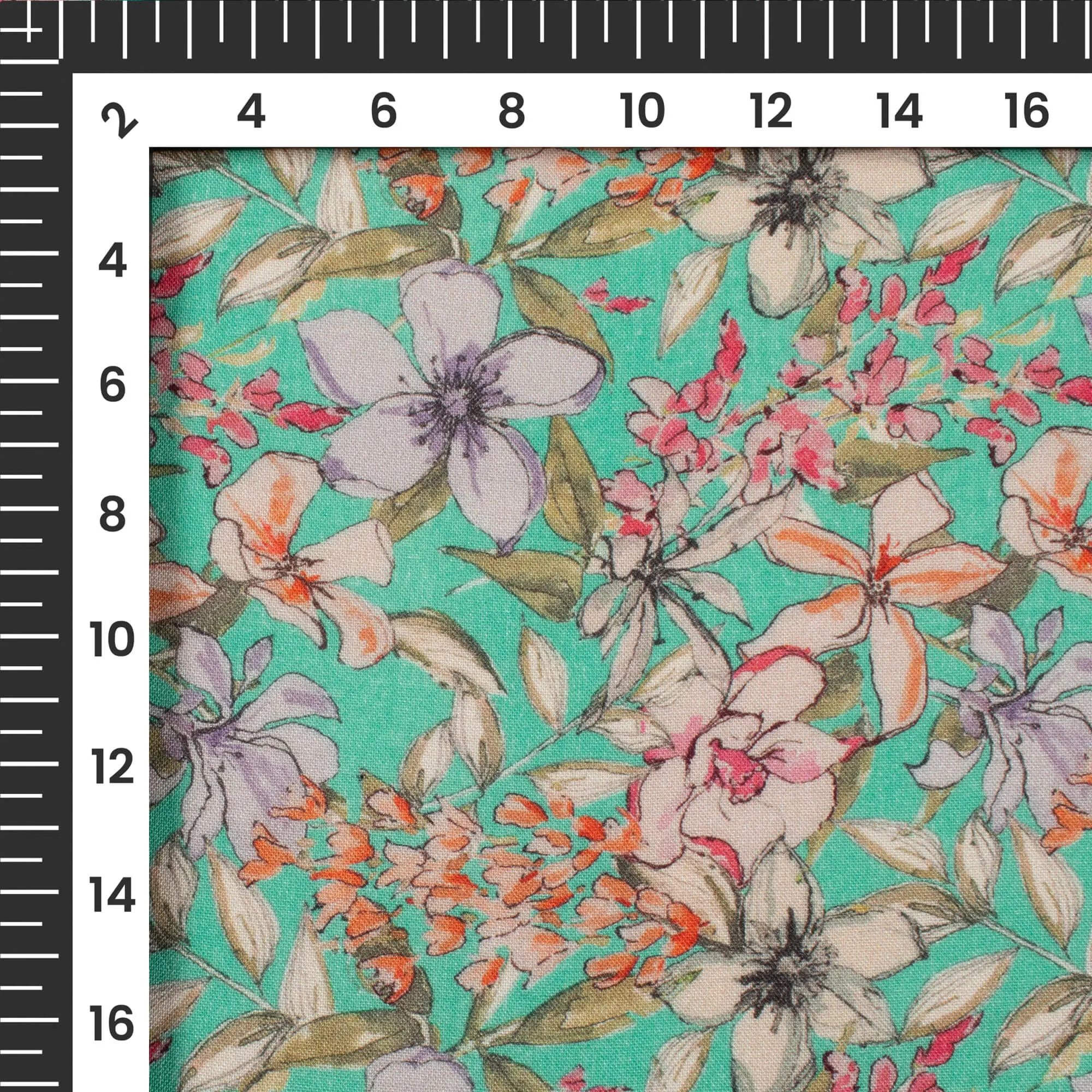 Seafoam Green Floral Print Viscose Rayon Fabric - 58 Wide