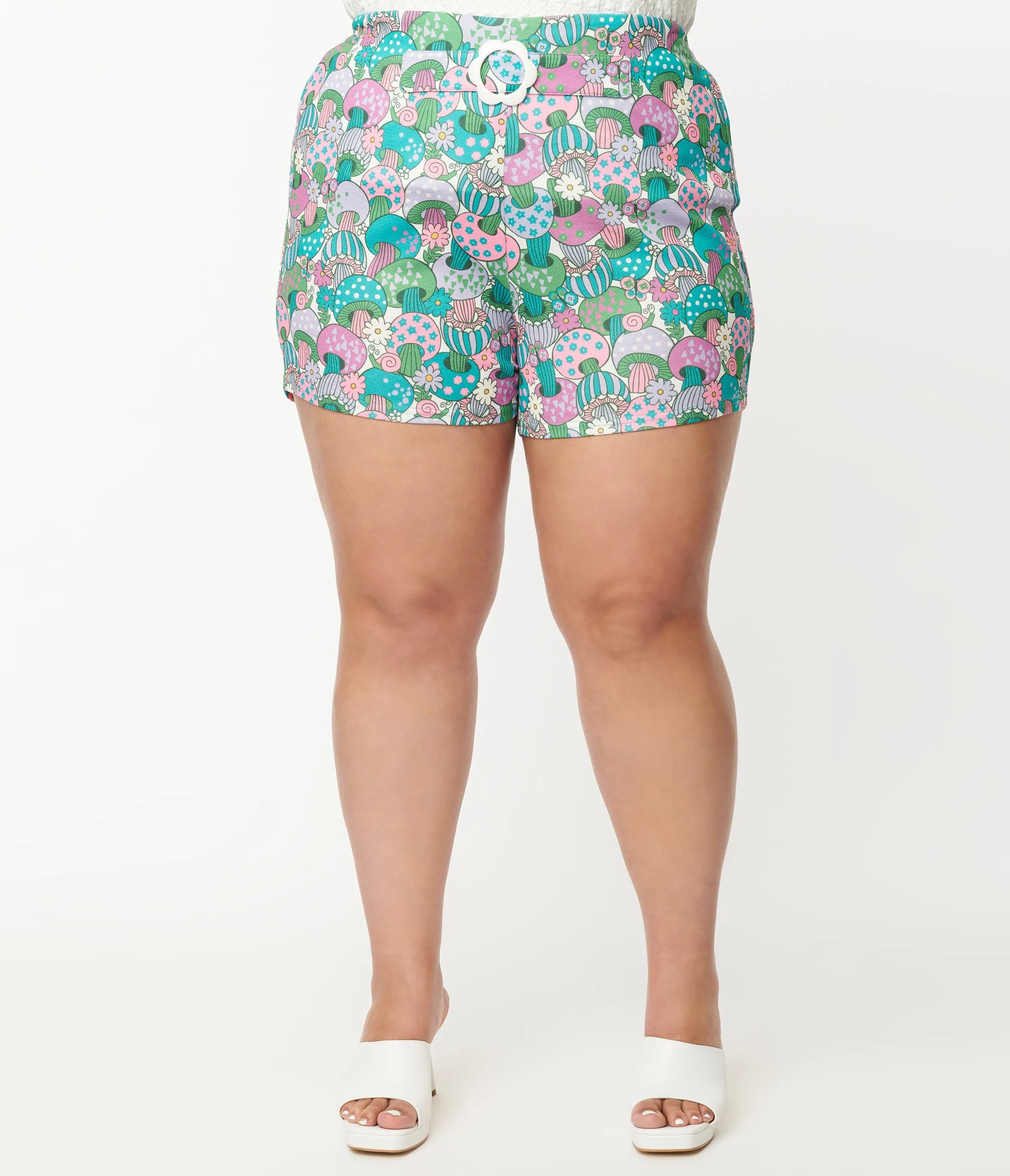 Teal Groovy Mushroom Shorts for Plus Size by Smak Parlour