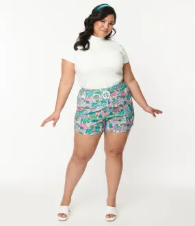 Teal Groovy Mushroom Shorts for Plus Size by Smak Parlour