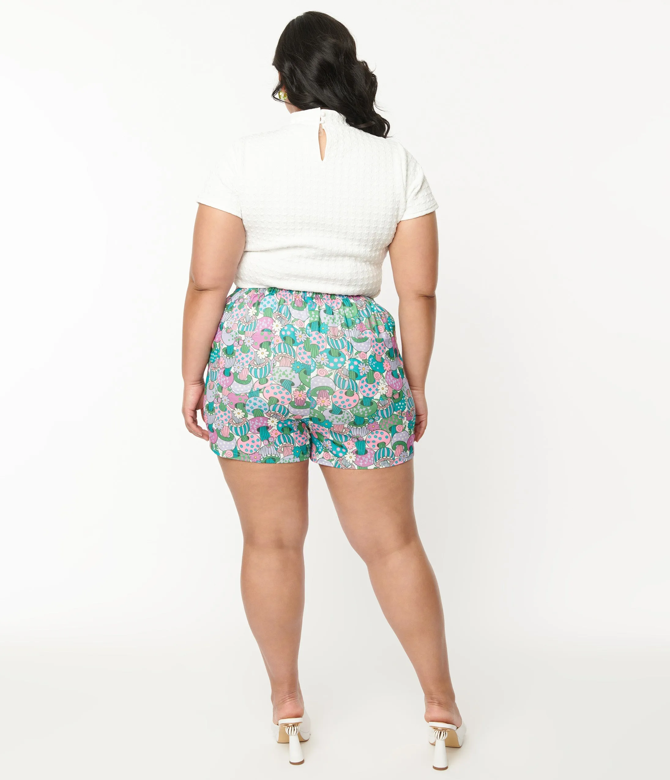 Teal Groovy Mushroom Shorts for Plus Size by Smak Parlour