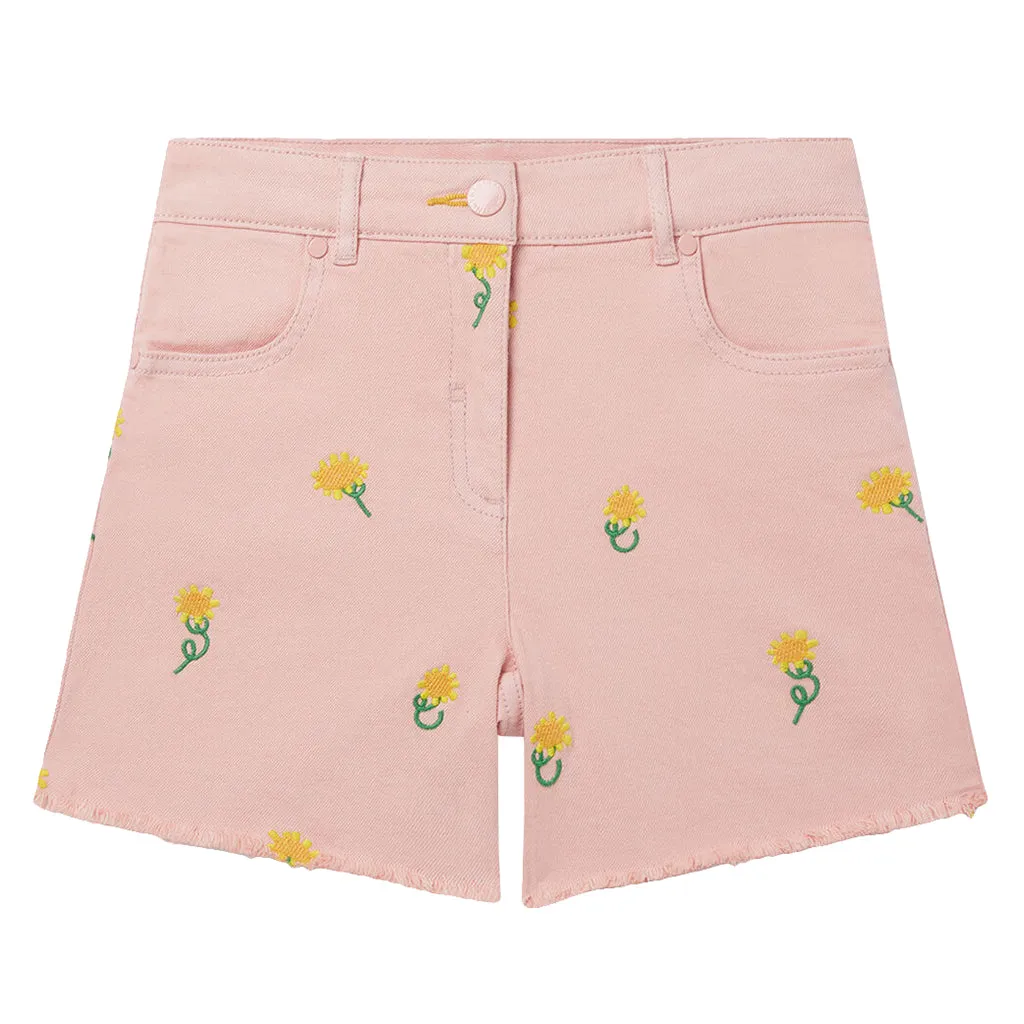 Stella McCartney Child Pink Embroidered Sunflowers Shorts