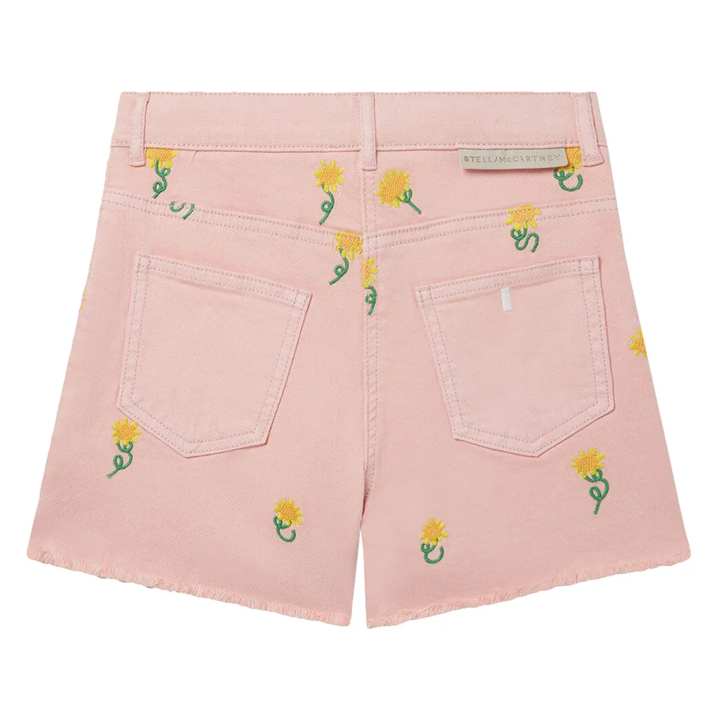 Stella McCartney Child Pink Embroidered Sunflowers Shorts