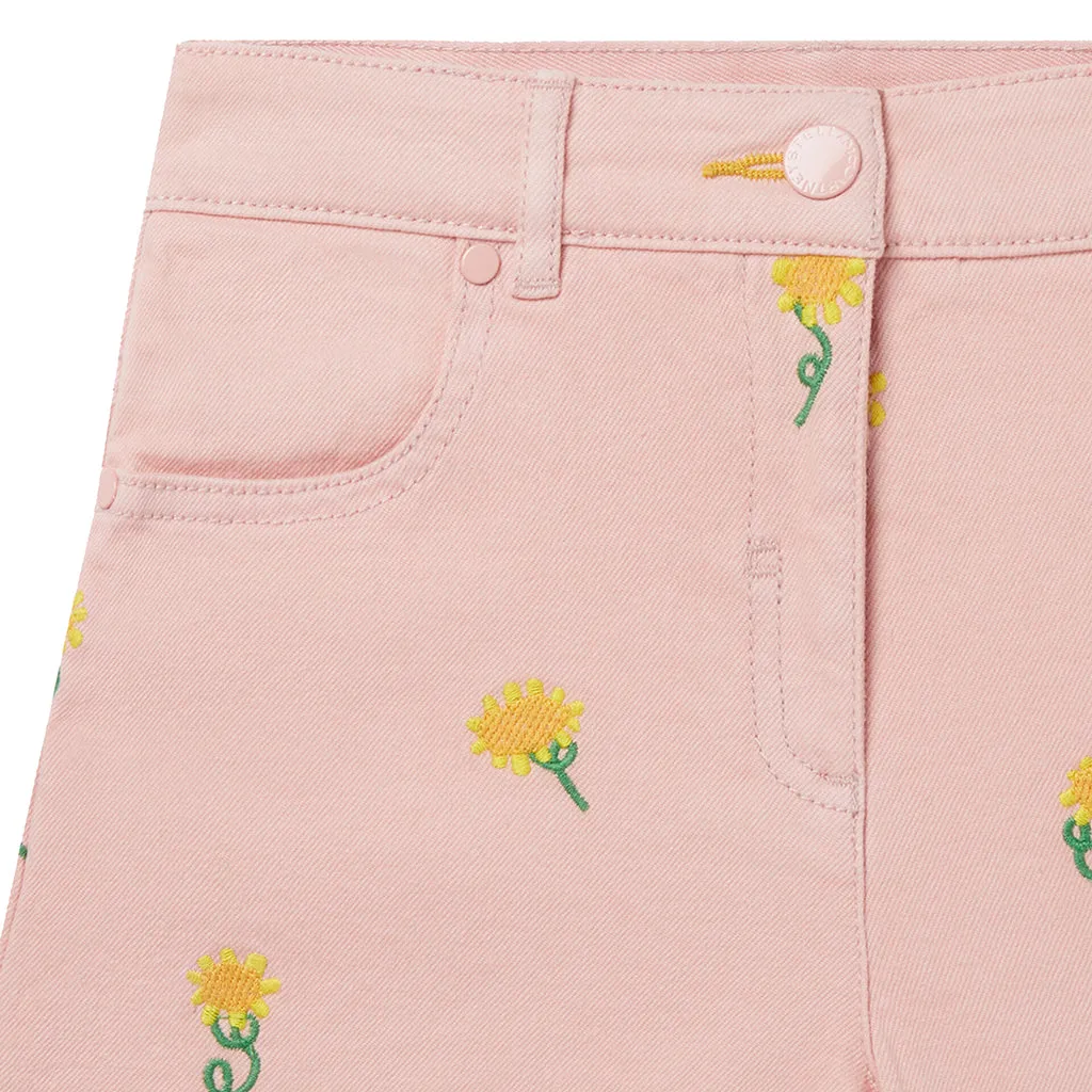 Stella McCartney Child Pink Embroidered Sunflowers Shorts