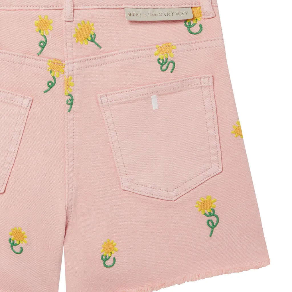 Stella McCartney Child Pink Embroidered Sunflowers Shorts