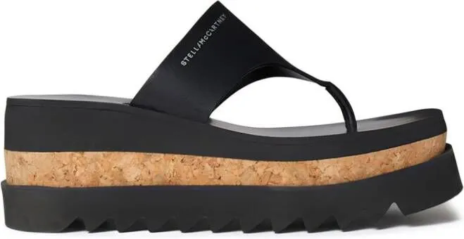 Black Stella McCartney Sneak-Elyse Logo-Print Platform Sandals