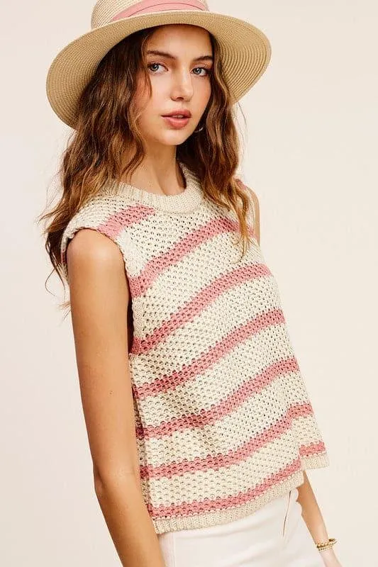 Striped Sleeveless Sweater Tank Top