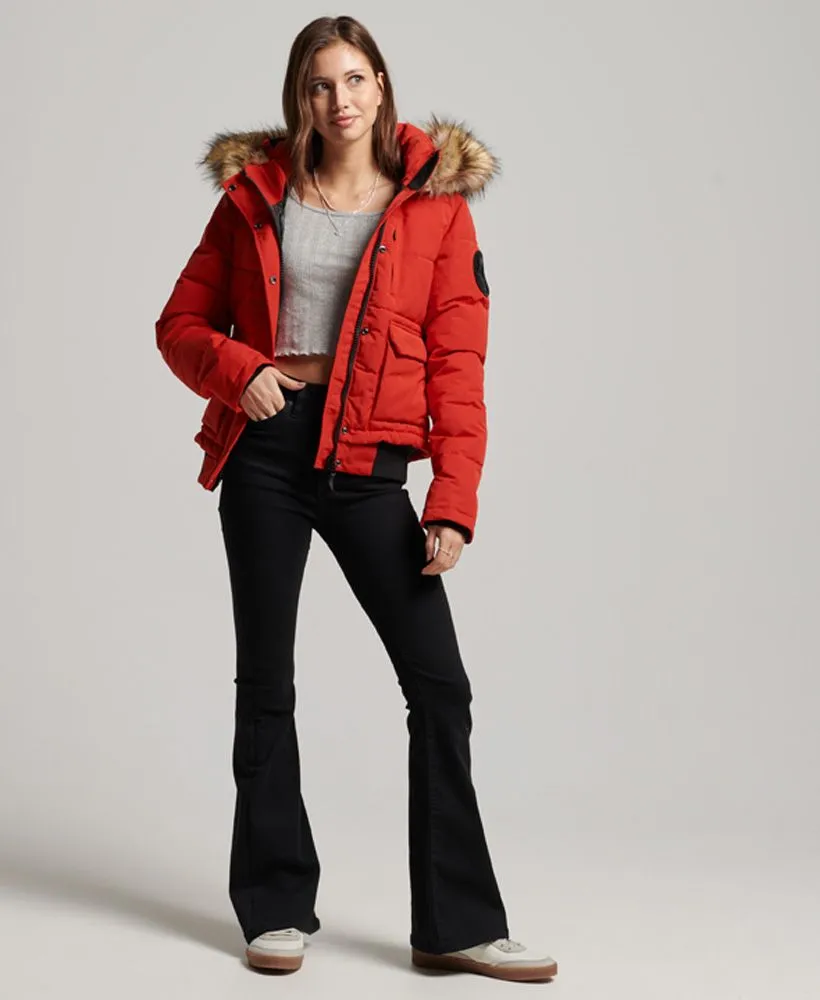 Superdry Women's Everest Faux Fur Bomber Jacket High Risk Red