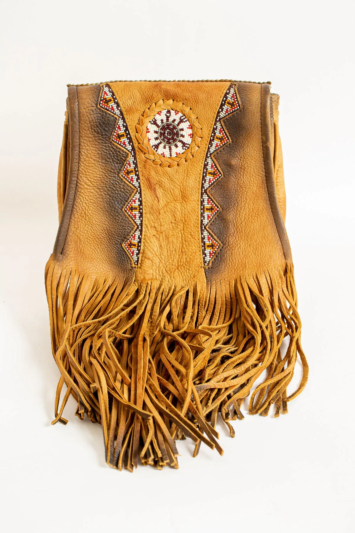 Tan Beaded Bag with Fringe