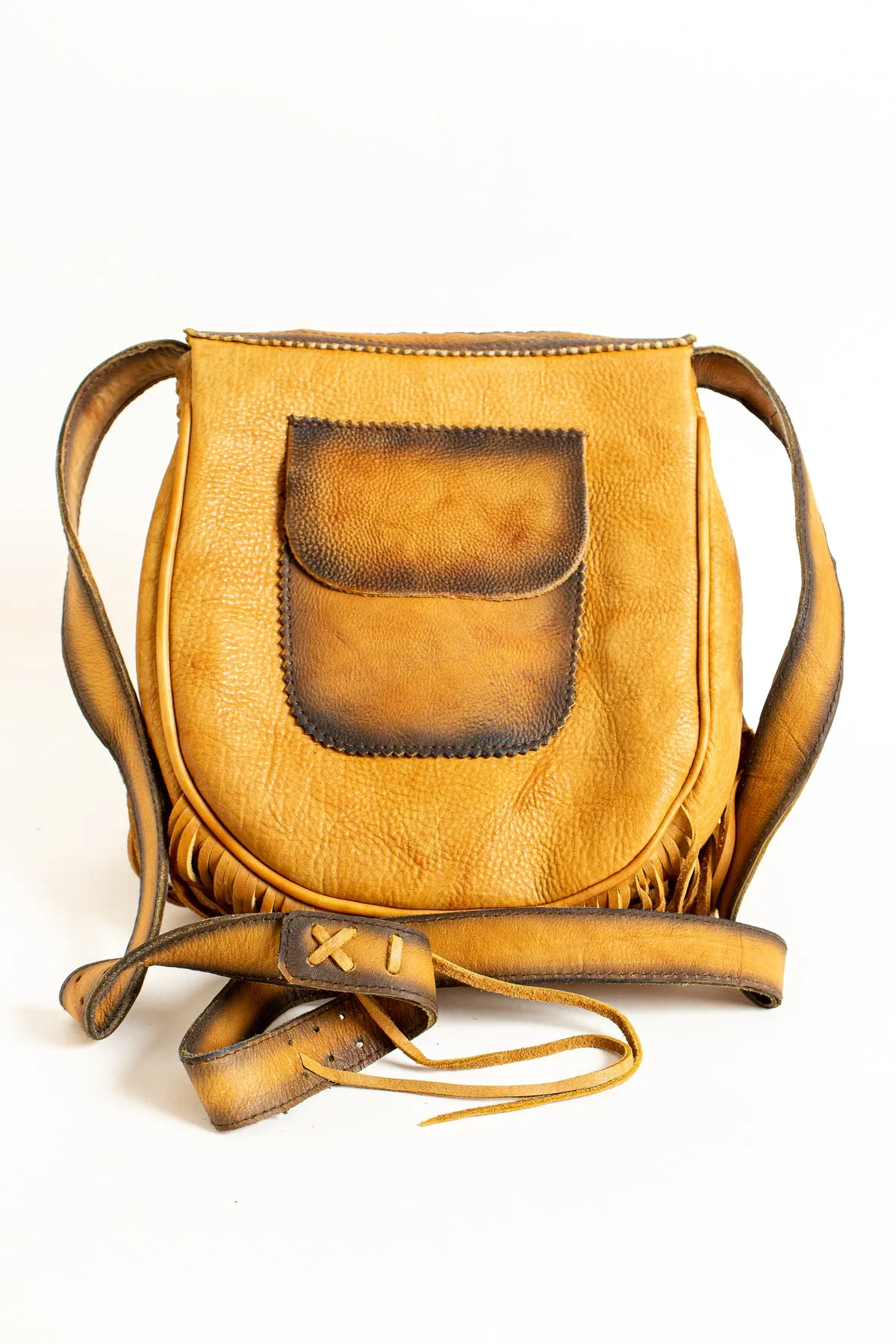 Tan Beaded Bag with Fringe