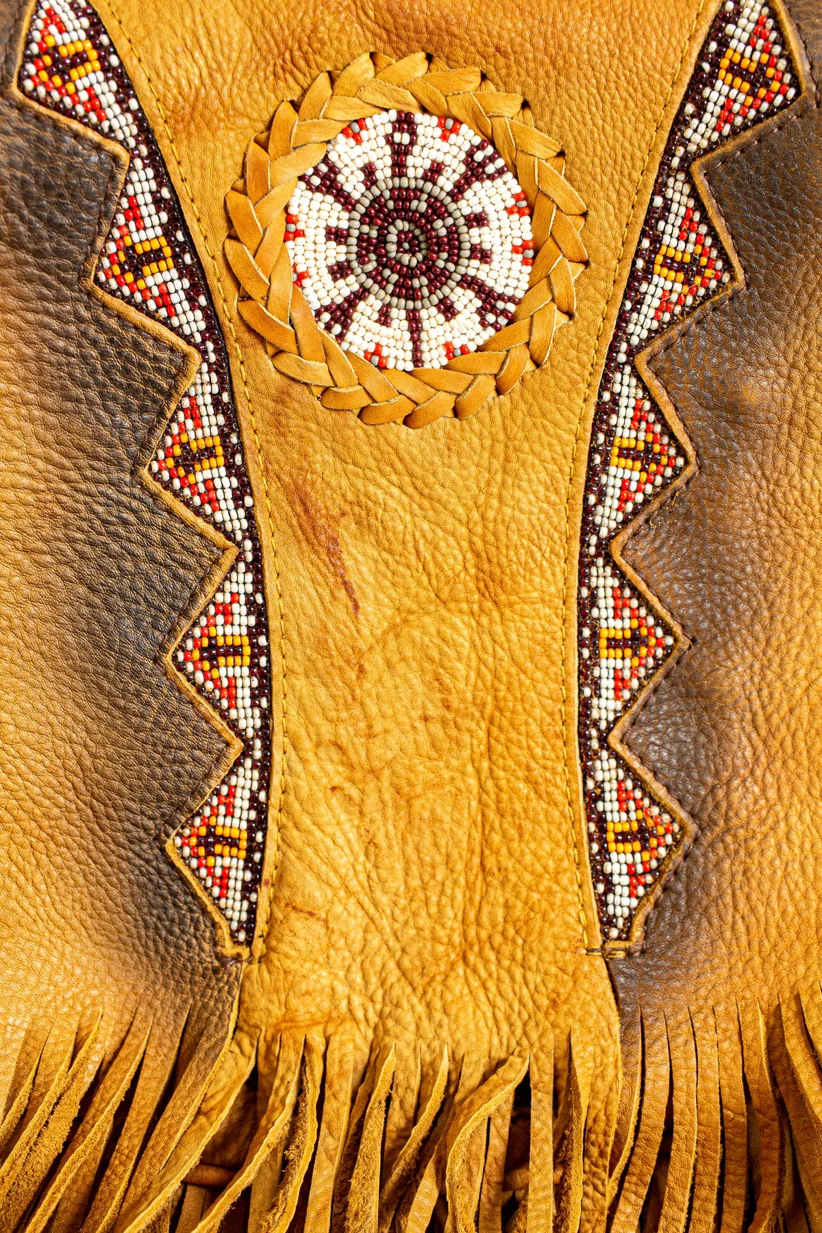 Tan Beaded Bag with Fringe