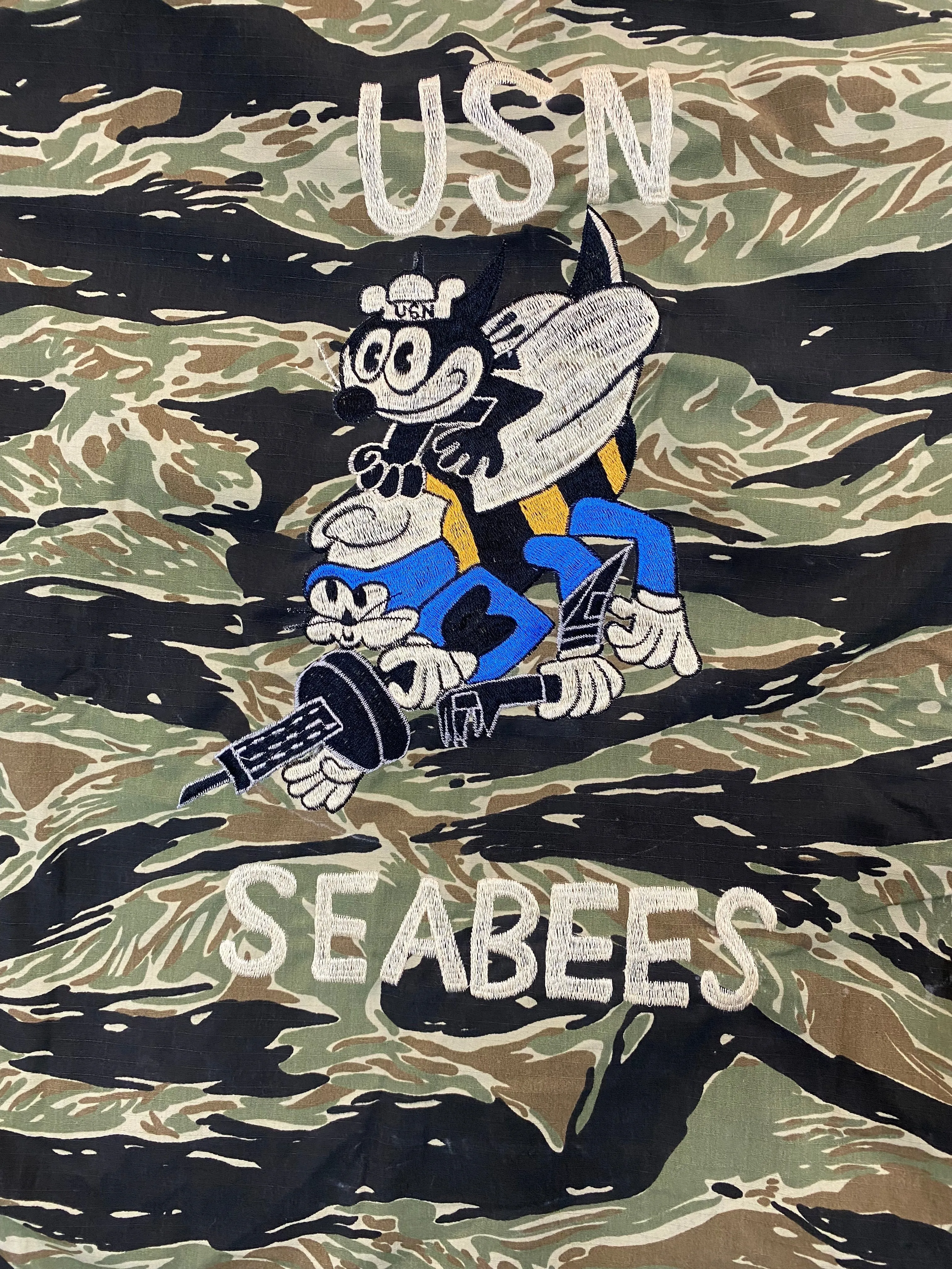 Tiger Stripe USN Seabees Military Jacket with Embroidery.