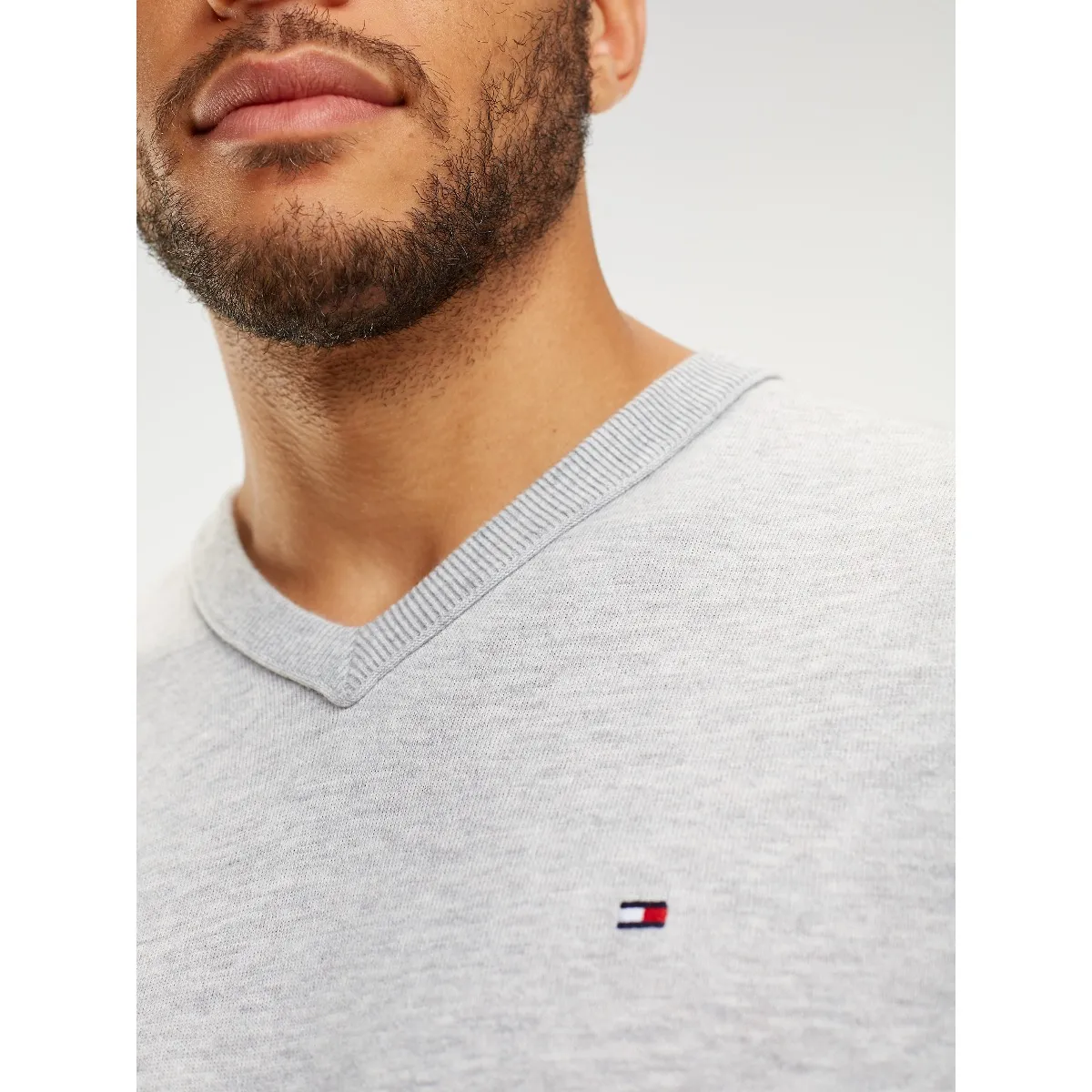 Tommy Hilfiger Grey V-Neck Cotton Wool Pullover | Sweatshirts