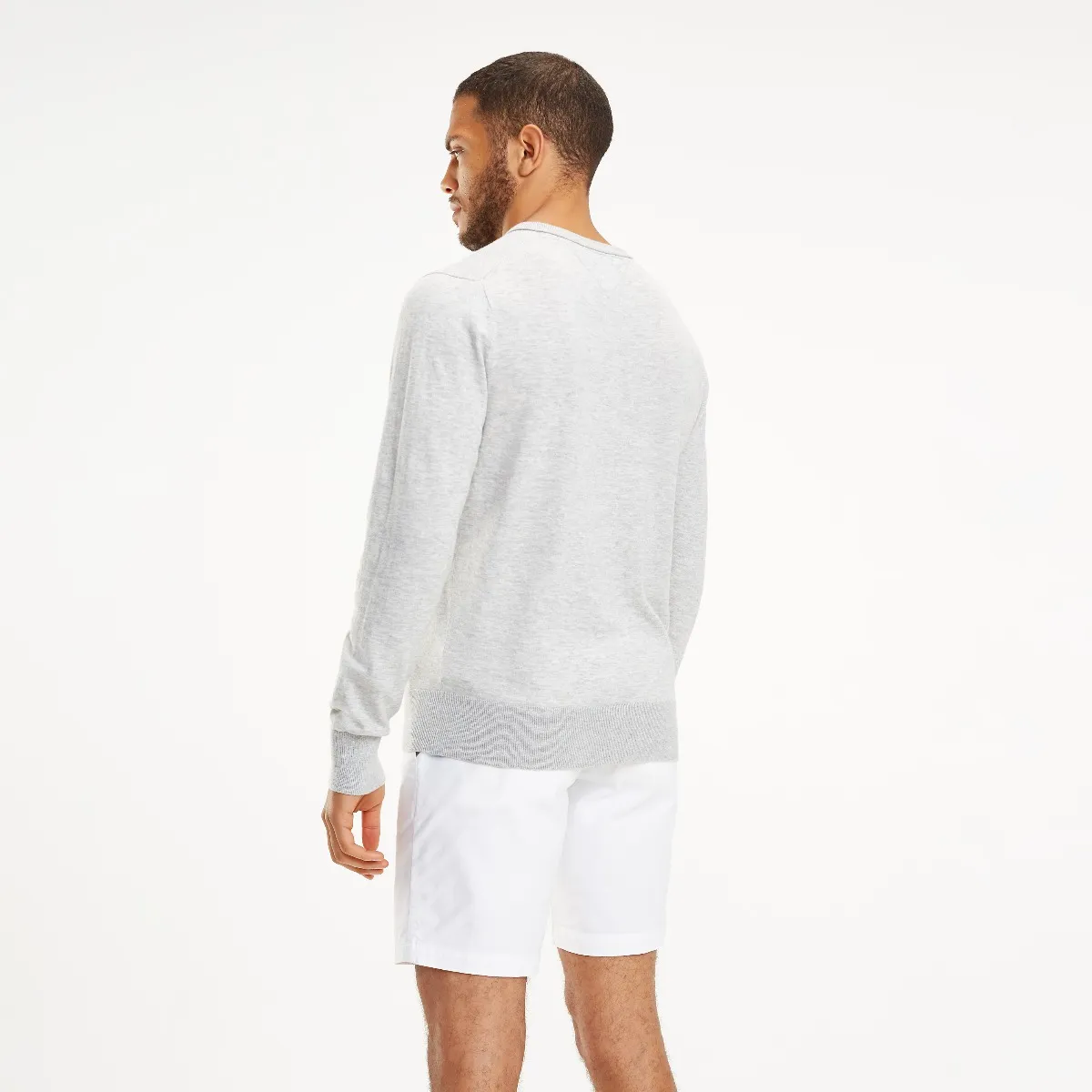 Tommy Hilfiger Grey V-Neck Cotton Wool Pullover | Sweatshirts