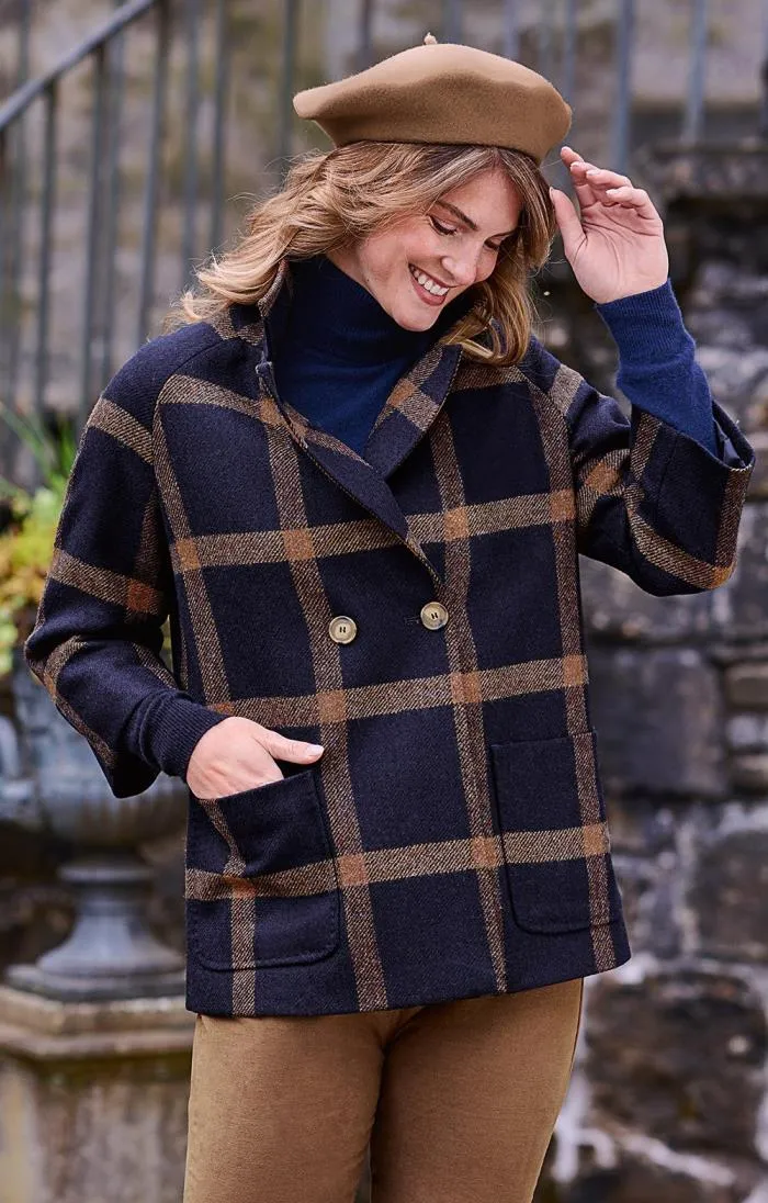 Tweed Coat with Double Breasted Design and Pockets for Women