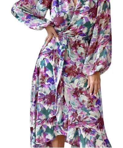 Veronica M Cassandra Long Sleeve Wrap Dress In Purple