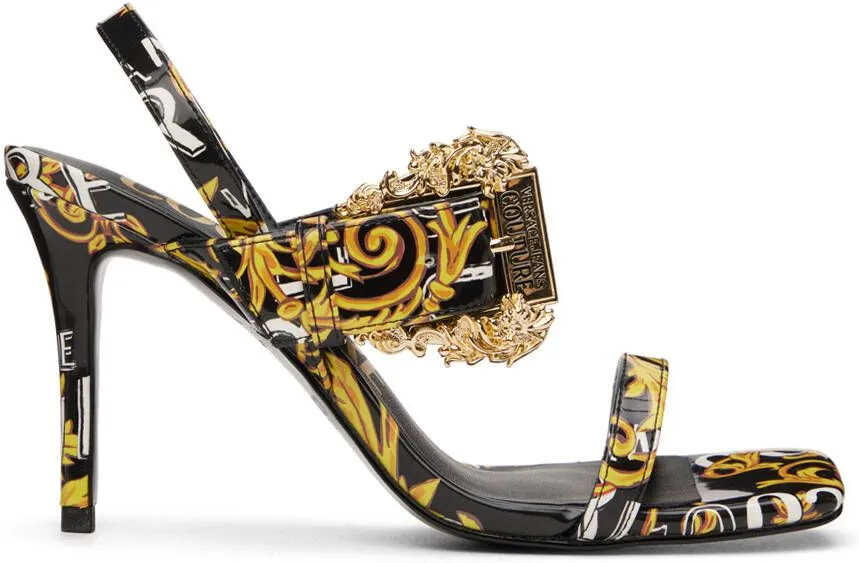 Versace Jeans Couture Black and Gold Emily Heeled Sandals