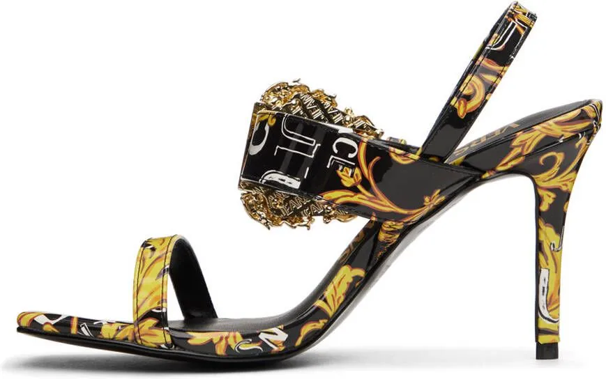 Versace Jeans Couture Black and Gold Emily Heeled Sandals