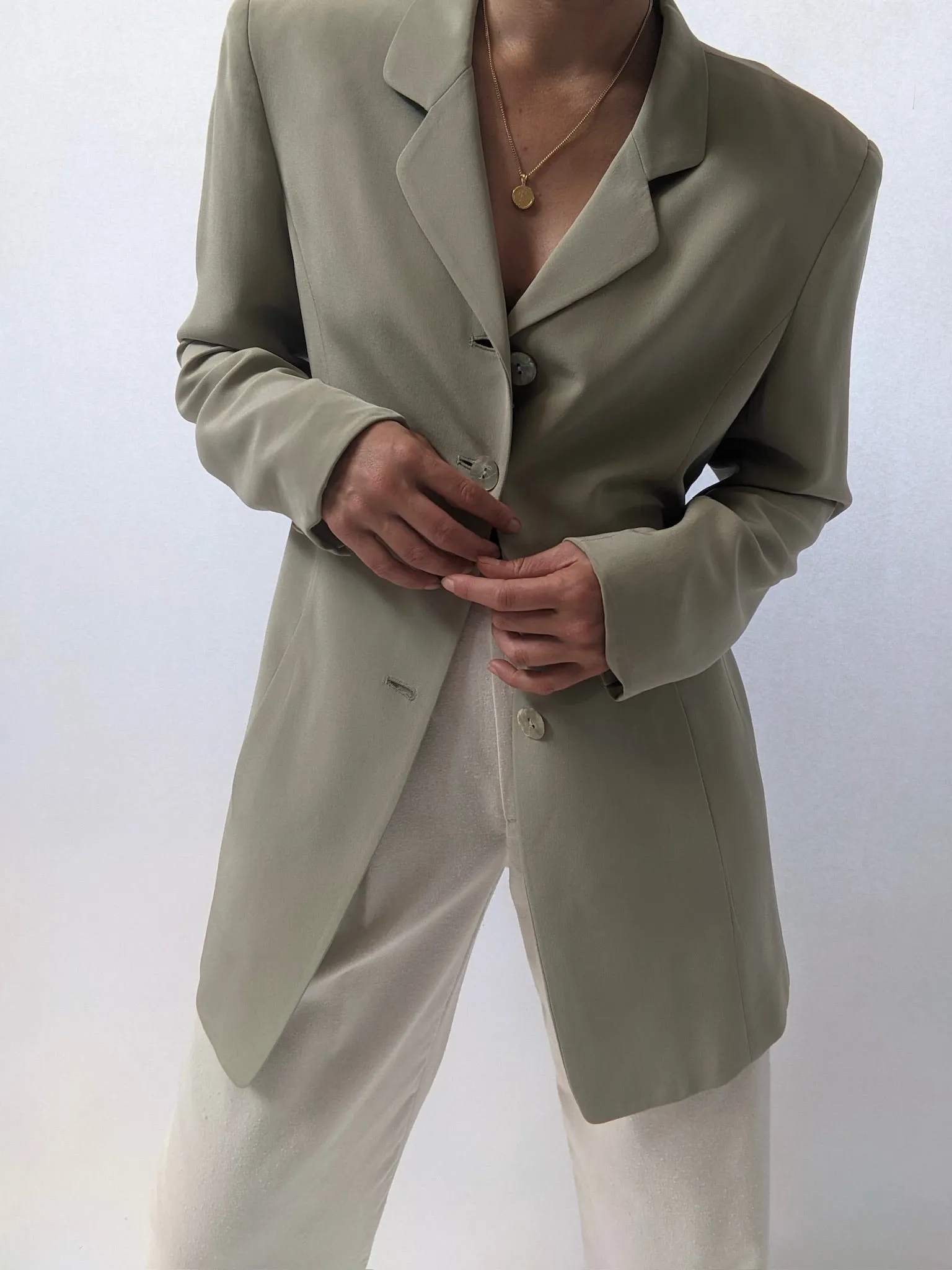 Vintage Sage Silk Blazer