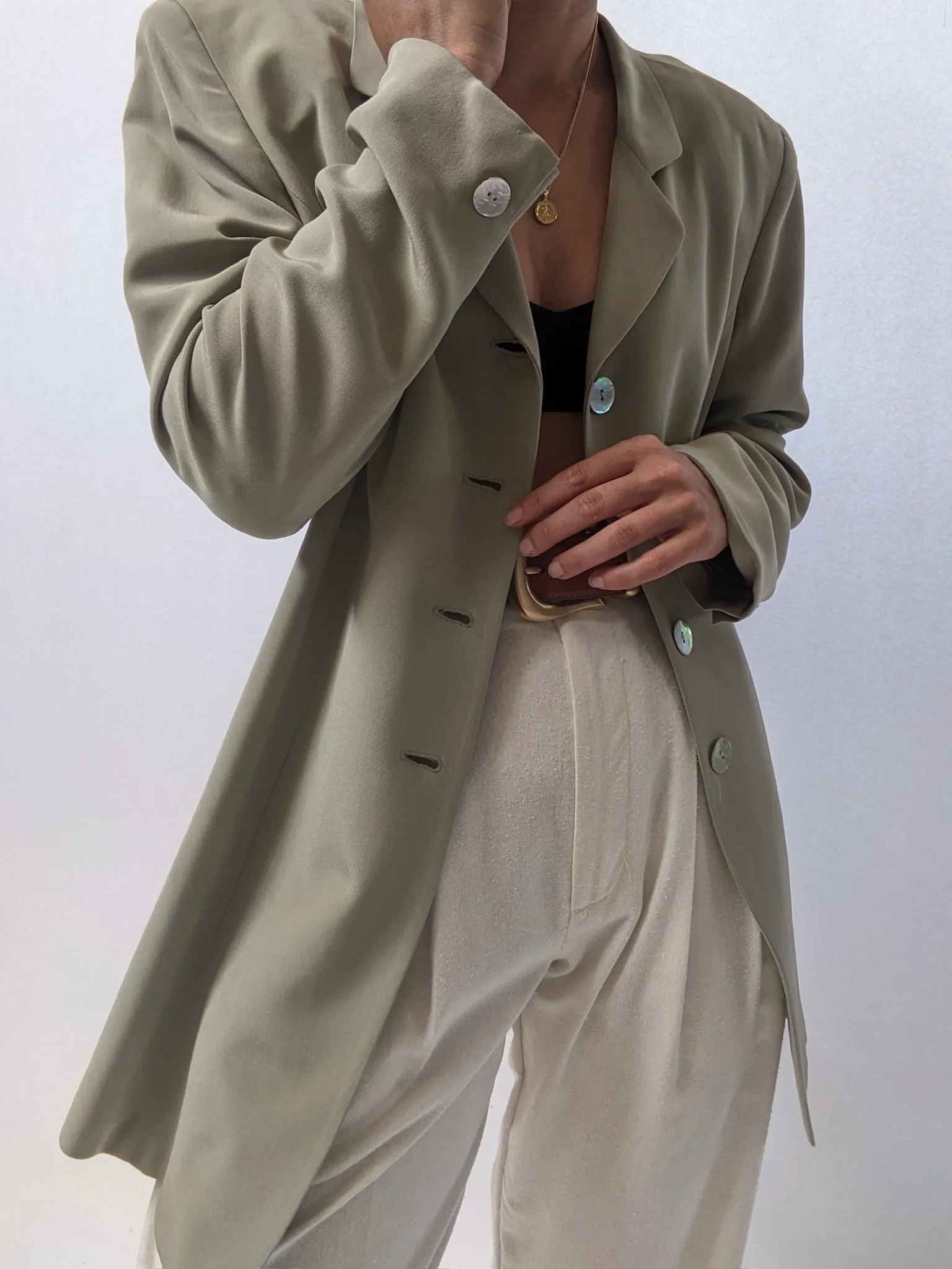 Vintage Sage Silk Blazer